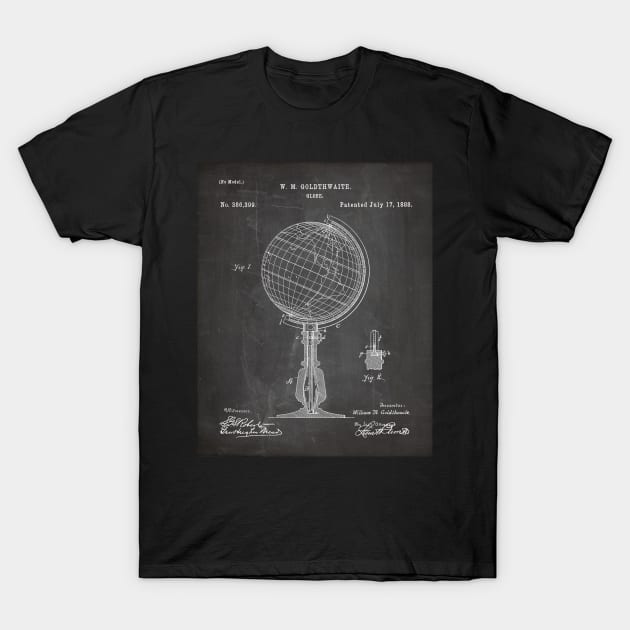 Atlas Globe Map Patent - World Traveler Teacher Classroom Art - Black Chalkboard T-Shirt by patentpress